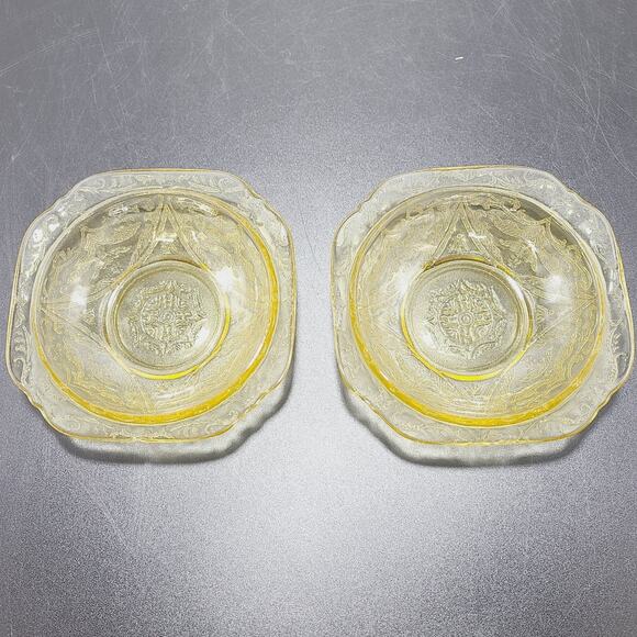 FEDERAL MADRID AMBER YELLOW DEPRESSION GLASS 5" Sauce Bowl Set of 2 - Picture 3 of 10
